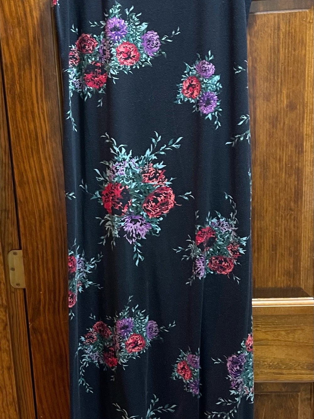 LuLaRoe Black Maxi Dress with Red & Purple Floral Print